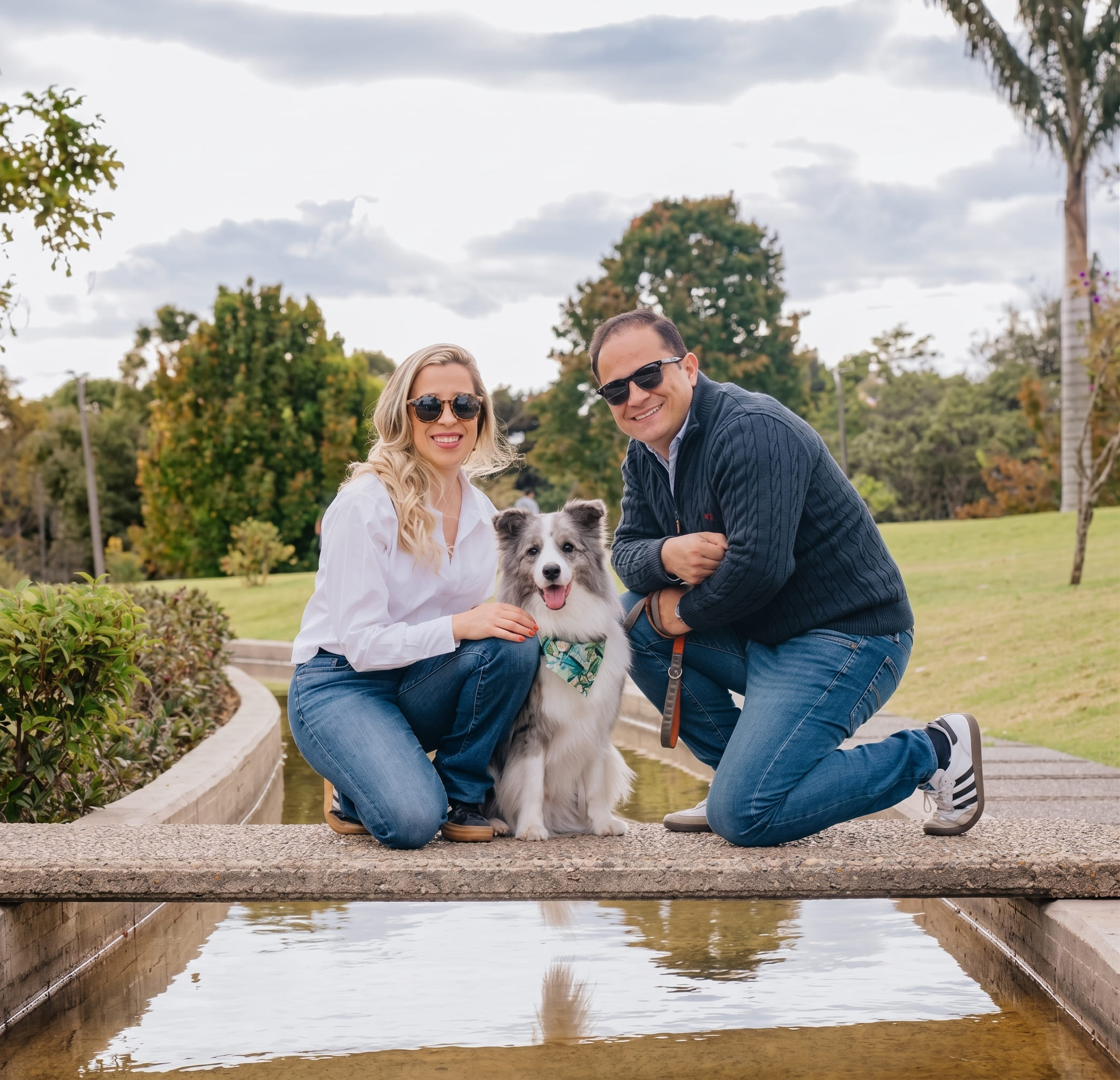 Lorena y Jarman con su perro en el parque